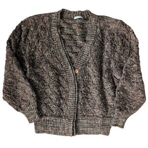 Thick Cableknit Oversized Cardigan Sweater Women XL Brown‎ Grandpa Grunge Retro
